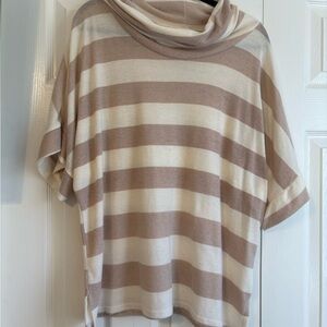 7th Ray Cream and Tan Cowl Neck Poncho